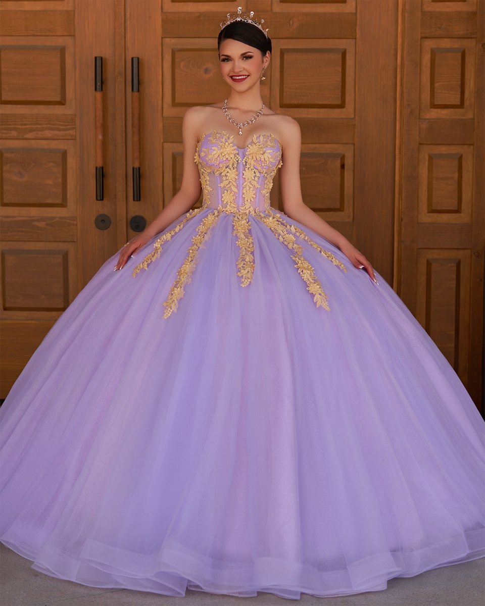 Lilac Sweetheart Sleeveless Quinceanera Dresses with Appliques - KissProm