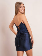 Linia|Sheath Royal Blue Strapless Corset Homecoming Dress - KissProm