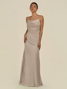 KissDress-Lumira Almond Sheath Spaghetti Straps Chiffon Ruched Long Bridesmaid Dress