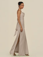 KissDress-Lumira Almond Sheath Spaghetti Straps Chiffon Ruched Long Bridesmaid Dress