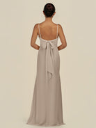 KissDress-Lumira Almond Sheath Spaghetti Straps Chiffon Ruched Long Bridesmaid Dress