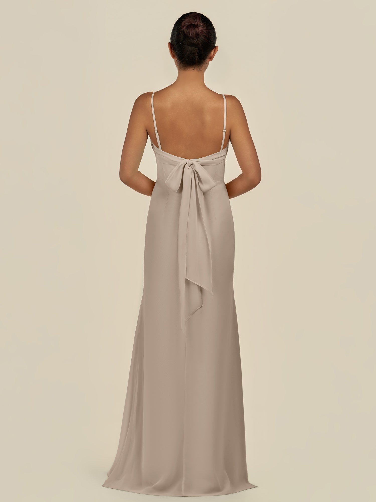 KissDress-Lumira Almond Sheath Spaghetti Straps Chiffon Ruched Long Bridesmaid Dress