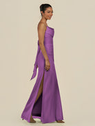 KissDress-Lumira Amethyst Sheath Spaghetti Straps Chiffon Ruched Long Bridesmaid Dress