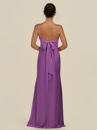 KissDress-Lumira Amethyst Sheath Spaghetti Straps Chiffon Ruched Long Bridesmaid Dress