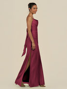 KissDress-Lumira Berry Sheath Spaghetti Straps Chiffon Ruched Long Bridesmaid Dress