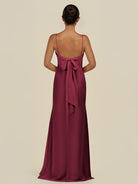KissDress-Lumira Berry Sheath Spaghetti Straps Chiffon Ruched Long Bridesmaid Dress