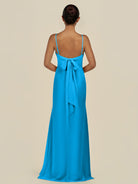 KissDress-Lumira Blue Jay Sheath Spaghetti Straps Chiffon Ruched Long Bridesmaid Dress