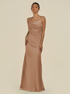 KissDress-Lumira Bronzer Sheath Spaghetti Straps Chiffon Ruched Long Bridesmaid Dress