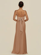 KissDress-Lumira Bronzer Sheath Spaghetti Straps Chiffon Ruched Long Bridesmaid Dress