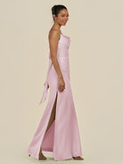 KissDress-Lumira Candy Pink Sheath Spaghetti Straps Chiffon Ruched Long Bridesmaid Dress