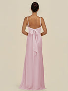 KissDress-Lumira Candy Pink Sheath Spaghetti Straps Chiffon Ruched Long Bridesmaid Dress