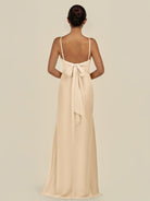 KissDress-Lumira Champagne Sheath Spaghetti Straps Chiffon Ruched Long Bridesmaid Dress