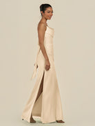 KissDress-Lumira Champagne Sheath Spaghetti Straps Chiffon Ruched Long Bridesmaid Dress