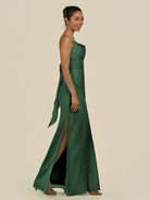 KissDress-Lumira Dark Green Sheath Spaghetti Straps Chiffon Ruched Long Bridesmaid Dress