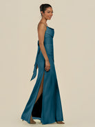 KissDress-Lumira Dark Teal Sheath Spaghetti Straps Chiffon Ruched Long Bridesmaid Dress