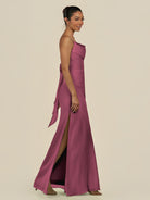 KissDress-Lumira Desert Rose Sheath Spaghetti Straps Chiffon Ruched Long Bridesmaid Dress