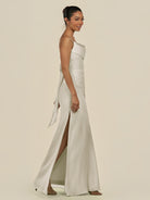 KissDress-Lumira Dove Gray Sheath Spaghetti Straps Chiffon Ruched Long Bridesmaid Dress