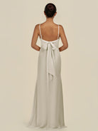 KissDress-Lumira Dove Gray Sheath Spaghetti Straps Chiffon Ruched Long Bridesmaid Dress