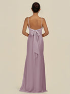 KissDress-Lumira Dusk Sheath Spaghetti Straps Chiffon Ruched Long Bridesmaid Dress