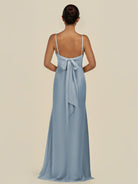 KissDress-Lumira Dusty Blue Sheath Spaghetti Straps Chiffon Ruched Long Bridesmaid Dress
