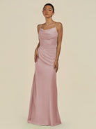 KissDress-Lumira Dusty Rose Sheath Spaghetti Straps Chiffon Ruched Long Bridesmaid Dress