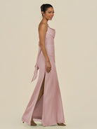 KissDress-Lumira Dusty Rose Sheath Spaghetti Straps Chiffon Ruched Long Bridesmaid Dress