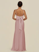 KissDress-Lumira Dusty Rose Sheath Spaghetti Straps Chiffon Ruched Long Bridesmaid Dress