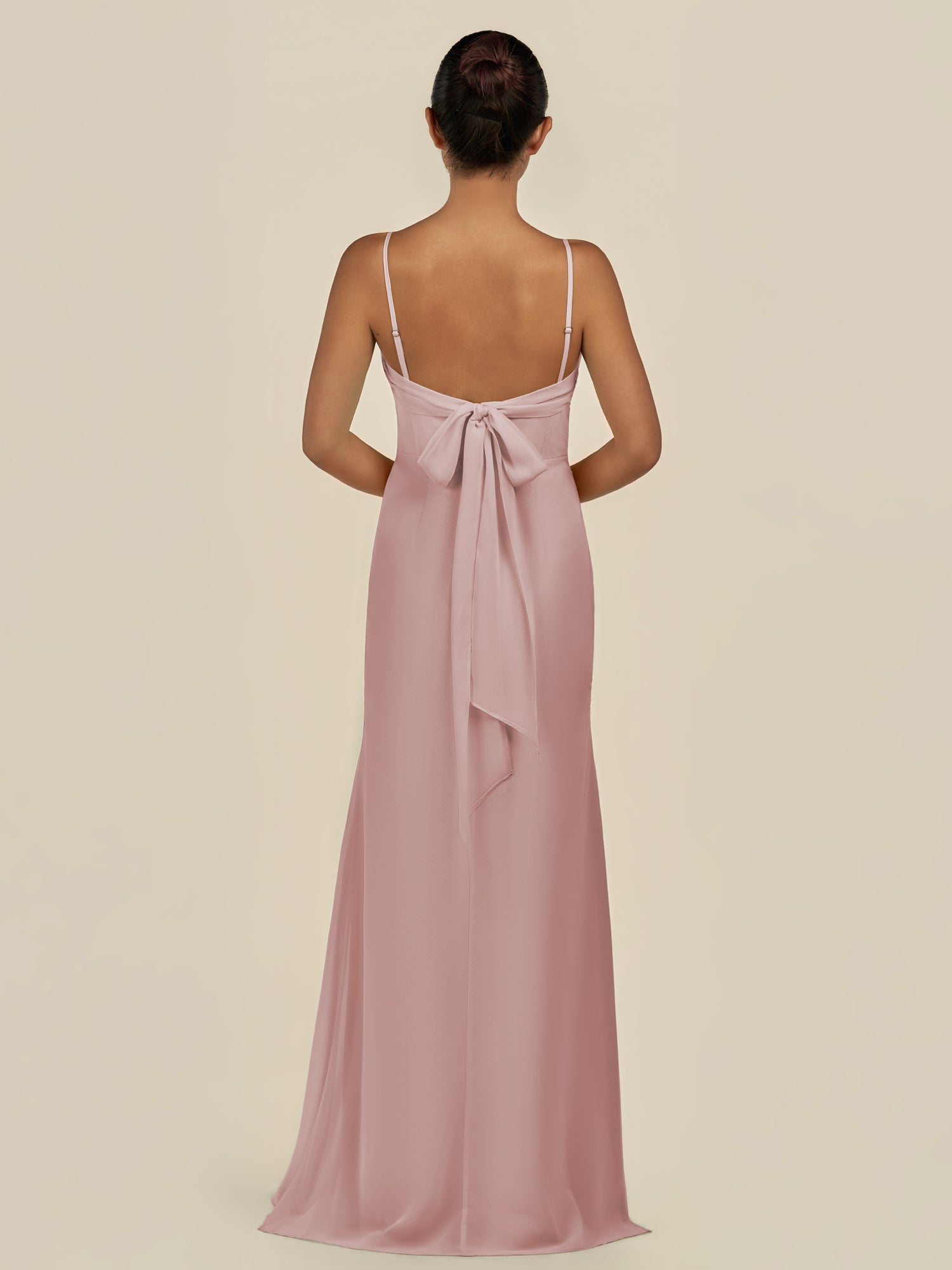 KissDress-Lumira Dusty Rose Sheath Spaghetti Straps Chiffon Ruched Long Bridesmaid Dress