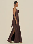 KissDress-Lumira Espresso Sheath Spaghetti Straps Chiffon Ruched Long Bridesmaid Dress