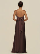 KissDress-Lumira Espresso Sheath Spaghetti Straps Chiffon Ruched Long Bridesmaid Dress