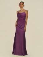 KissDress-Lumira Fig Sheath Spaghetti Straps Chiffon Ruched Long Bridesmaid Dress