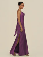 KissDress-Lumira Fig Sheath Spaghetti Straps Chiffon Ruched Long Bridesmaid Dress