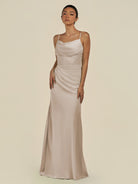 KissDress-Lumira Frost Sheath Spaghetti Straps Chiffon Ruched Long Bridesmaid Dress