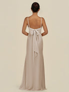 KissDress-Lumira Frost Sheath Spaghetti Straps Chiffon Ruched Long Bridesmaid Dress