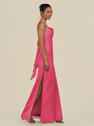 KissDress-Lumira Fuchsia Sheath Spaghetti Straps Chiffon Ruched Long Bridesmaid Dress