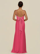 KissDress-Lumira Fuchsia Sheath Spaghetti Straps Chiffon Ruched Long Bridesmaid Dress
