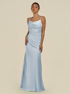 KissDress-Lumira Ice Sheath Spaghetti Straps Chiffon Ruched Long Bridesmaid Dress