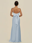 KissDress-Lumira Ice Sheath Spaghetti Straps Chiffon Ruched Long Bridesmaid Dress