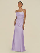 KissDress-Lumira Lavender Sheath Spaghetti Straps Chiffon Ruched Long Bridesmaid Dress