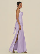 KissDress-Lumira Lavender Sheath Spaghetti Straps Chiffon Ruched Long Bridesmaid Dress