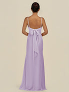 KissDress-Lumira Lavender Sheath Spaghetti Straps Chiffon Ruched Long Bridesmaid Dress