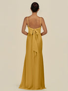 KissDress-Lumira Marigold Sheath Spaghetti Straps Chiffon Ruched Long Bridesmaid Dress