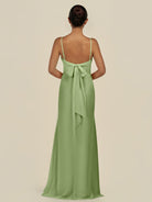 KissDress-Lumira Matcha Sheath Spaghetti Straps Chiffon Ruched Long Bridesmaid Dress
