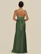KissDress-Lumira Moss Sheath Spaghetti Straps Chiffon Ruched Long Bridesmaid Dress