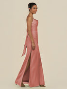 KissDress-Lumira Mulberry Sheath Spaghetti Straps Chiffon Ruched Long Bridesmaid Dress