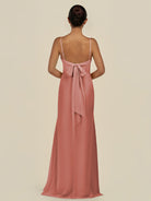 KissDress-Lumira Mulberry Sheath Spaghetti Straps Chiffon Ruched Long Bridesmaid Dress