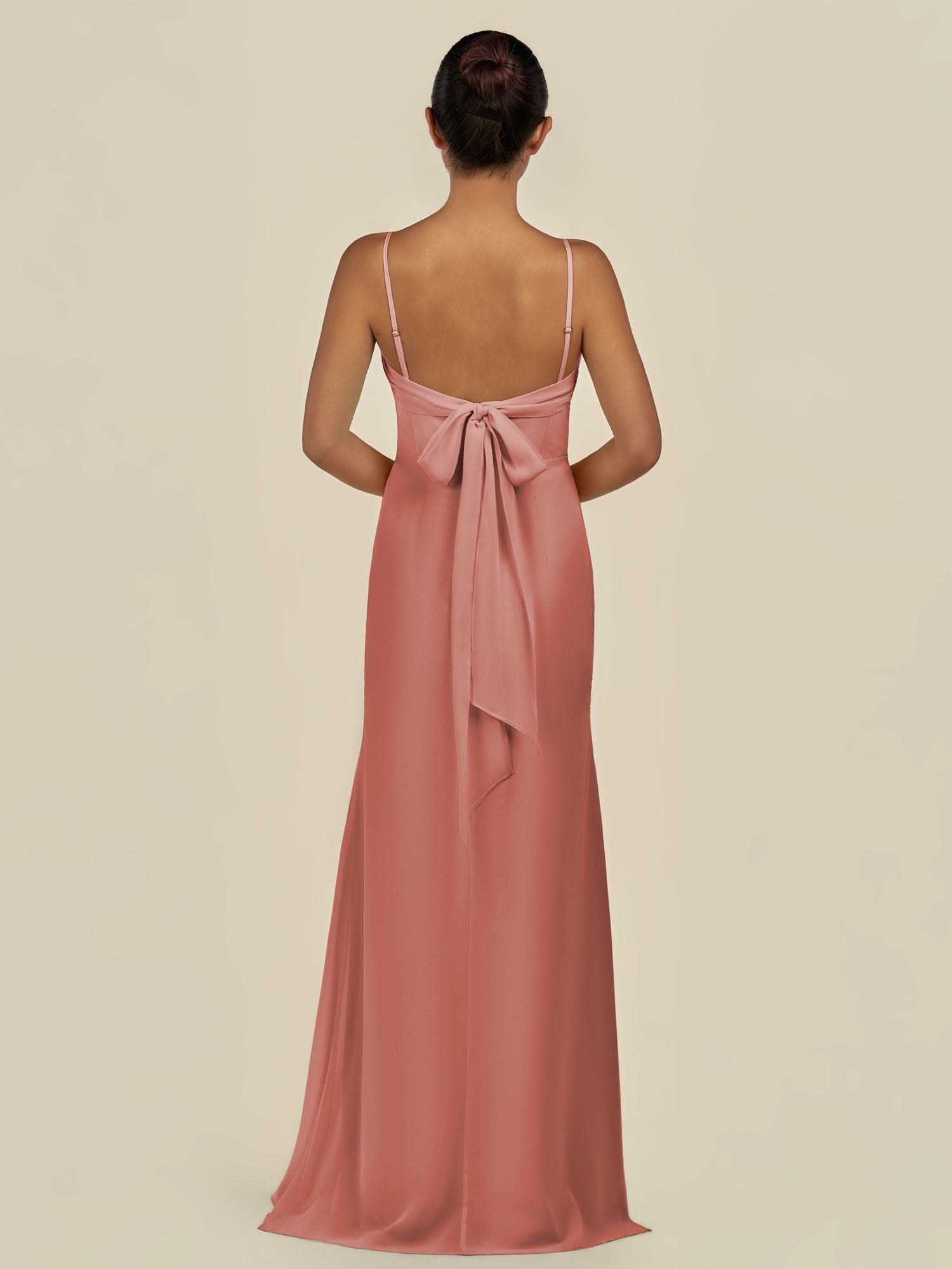 KissDress-Lumira Mulberry Sheath Spaghetti Straps Chiffon Ruched Long Bridesmaid Dress