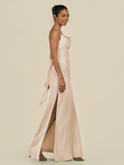 KissDress-Lumira Pale Blush Sheath Spaghetti Straps Chiffon Ruched Long Bridesmaid Dress