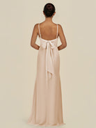KissDress-Lumira Pale Blush Sheath Spaghetti Straps Chiffon Ruched Long Bridesmaid Dress