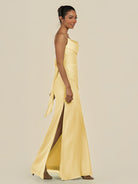 KissDress-Lumira Pastel Yellow Sheath Spaghetti Straps Chiffon Ruched Long Bridesmaid Dress